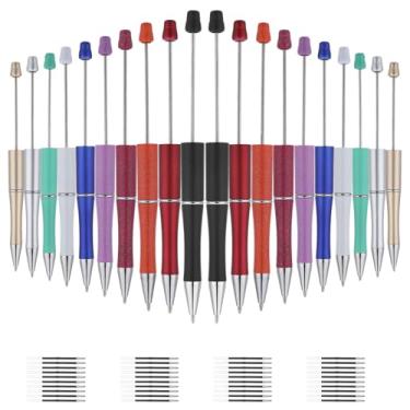 Imagem de Chanumetal 20 canetas com contas, canetas de plástico com contas a granel, refis extras, contas de tinta preta para crianças, professores, estudantes, escritório, material escolar, suprimentos para