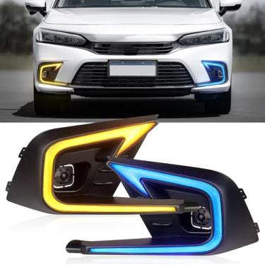 Imagem de YCLL Conjunto de faróis de neblina DRL para Honda Civic 2022 2023 2024 11ª geração Hatchback Luzes de seta para montagem de faróis de neblina dianteiros Civic Sedan de 11ª geração (24Civic-DRL-sem
