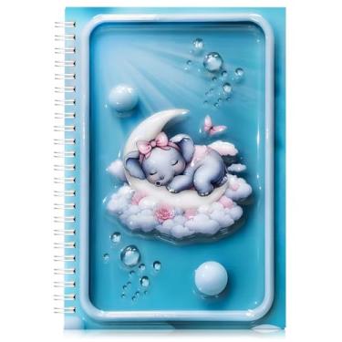Imagem de omatek smart technologies Caderno espiral com capa brilhante 3D A5 – Caderno de capa dura fofo com 80 folhas – Caderno escolar para crianças, meninas e meninos – Pequeno elefante sonhador