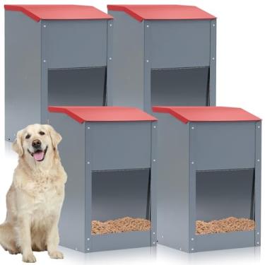 Imagem de Willinglong Alimentador automático galvanizado grande para cães de 11,3 kg, dispensador de ração para cães com alça, painel de acrílico, alimentador por gravidade galvanizado, pendurado ao ar livre