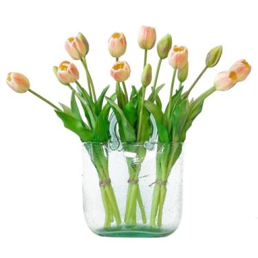 Imagem de DUYONE 15 peças de flores de tulipas artificiais, buquê de látex de toque real, tulipas falsas para escritório, festa de casamento, casa, cozinha, jardim, decoração - B champanhe rosa