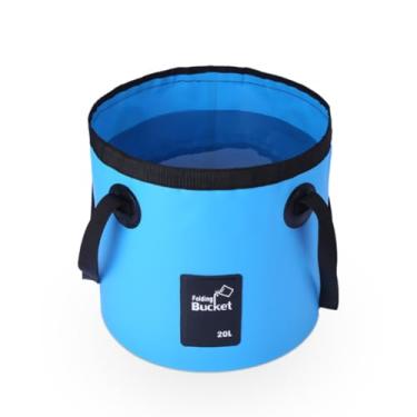 Imagem de Tuxihapp Balde dobrável de 5 galões com alça, recipiente portátil de armazenamento de água de carro de PVC, lavatório leve à prova de vazamento para lavagem de carro, acampamento, pesca, sobrevivência