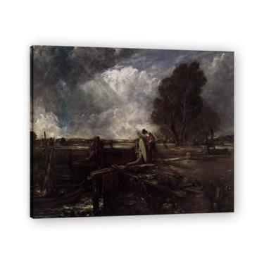 Imagem de Impressão em tela A Boat At The SluiceJohn Constable: Royal Academy Artist, Classic 19th C British Landscape 59.9x71.9 cm emoldurada