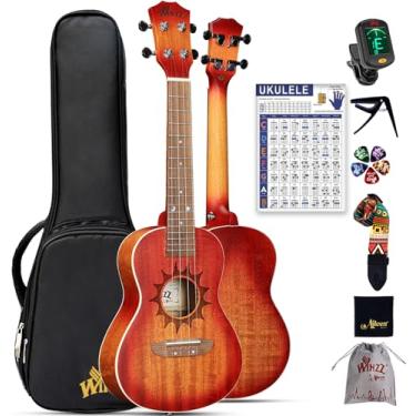 Imagem de Winzz Ukulele de concerto adultos iniciantes, kit de estudantes de ukelele de mogno de 58 cm com gráfico de acordes e capo, presentes de design exclusivo