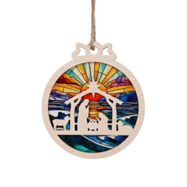 Imagem de Ornamento de presépio bíblico – Decorações de Natal de Jesus de acrílico de madeira, presente religioso personalizado para casa