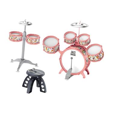 Imagem de Milageto Conjunto de bateria de jazz infantil com baqueta conjunto de percussão infantil brinquedo sensorial para o dia crianças, Rosa