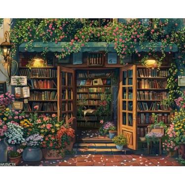 Imagem de WUIVCTR Kit de pintura por números de livraria para adultos, pintura estética moderna por número em tela, kits de pintura a óleo digital de arte abstrata adequados para decoração de parede de casa