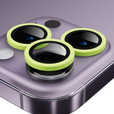 Imagem de AKABEILA Protetor de lente de câmera para iPhone 11 Pro/11 Pro Max/12 Pro, protetor de câmera de vidro temperado ultrafino luminoso de cerâmica à prova de choque verde fluorescente