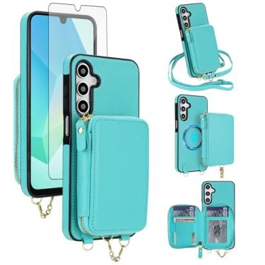 Imagem de Capa de telefone para Samsung Galaxy A17/A26 5G carteira com zíper capa protetora de tela transversal alça magnética destacável compatível com bloqueio de RFID MagSafe Flip A 17 26 17A verde