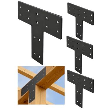 Imagem de IWONGO 4Pcs 12X8 Em Suporte Plano De Aço Forma T, Placa Reparo Poste Viga T 0,12'' Espessura, Ideal Para Madeira 4X4, Serrada 6X6, Estrutura Treliça, Ca