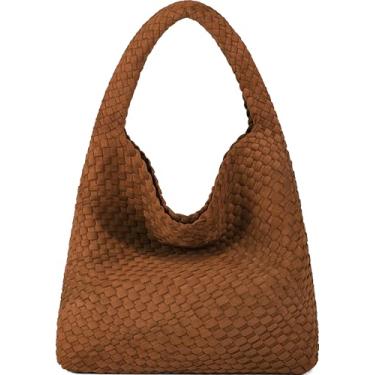 Imagem de Queenoris Bolsa feminina moderna de tecido com alça superior bolsa de ombro macia Hobo de verão, Camurça marrom, Medium