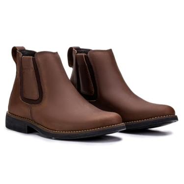 Imagem de Bota Chelsea Masculina em Couro Legítimo, Marrom, Palmilha em Gel, Forro de Couro, Solado de Borracha