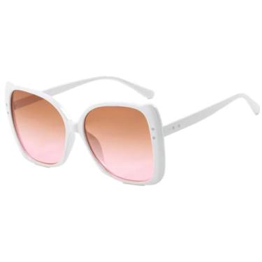 Imagem de JRLLFD Óculos de sol femininos com armação grande e prego de arroz, para dirigir ao ar livre, UV400 (branco, chá, rosa)