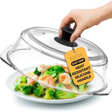 Imagem de Bezrat Tampa para placa de vidro alta para micro-ondas | Tampa protetora contra respingos com botão de silicone de fácil aderência | 100% de grau alimentício | Livre de BPA e lavável na lava-louças |