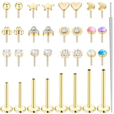 Imagem de WINSENET Brincos de nariz 16G sem rosca de aço inoxidável 316L com costas planas e sem rosca para cartilagem hélice tragus piercing de nariz para mulheres 6 mm, 8 mm, 10 mm, 12 mm, 16G (1.2mm), Aço