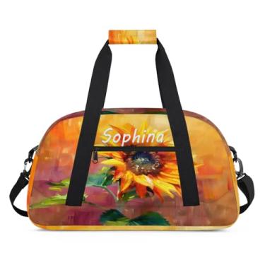 Imagem de Bolsa esportiva personalizada com pintura de girassol com nome, bolsa de dormir personalizada, bolsa de fim de semana, bolsa de treino para dança, balé, academia, ginástica, mala, viagem, presente