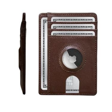 Imagem de Carteira AirTag de couro rastreável para cartão | Porta-cartões minimalista fino com suporte AirTag | Carteira AirTag para homens | Carteira masculina fina rastreável, Marrom, Minimalista