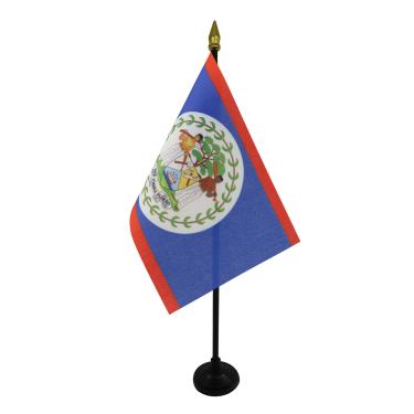 Imagem de AZ FLAG - Bandeira de mesa de Belize 10 cm x 15 cm - Mini bandeira de mesa de Belize 100% poliéster 15 x 10 cm - Banner de escritório com mastro de 25 cm - Lança dourada