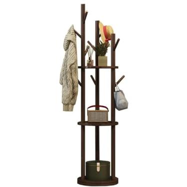 Imagem de Hhsdyl Cabideiro Giratório Madeira Maciça, Cabideiro Independente com 9 Ganchos Árvore Cabides para Quarto, Hall Entrada, Sala Estar, Suporte Casacos,Walnut