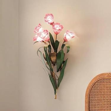 Imagem de Aplique de parede vintage em formato de flor, com cúpula de vidro branco fosco. Luminária de parede elegante para cabeceira, estilo nórdico antigo, ideal para sala de estar, hall de entrada,