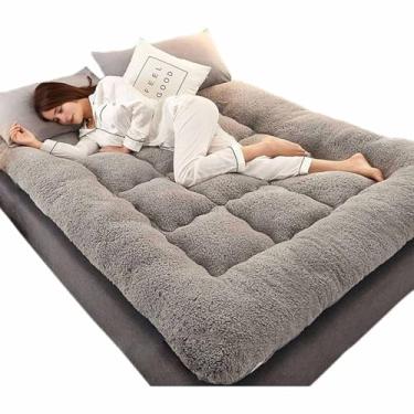 Imagem de Yadlan Colchão futon japonês, tapete fofo extra grosso, super macio e respirável, almofadas de chão tatami para dormir, sofá-cama dobrável, almofada multiuso, cinza tamanho completo 150 x 200 cm