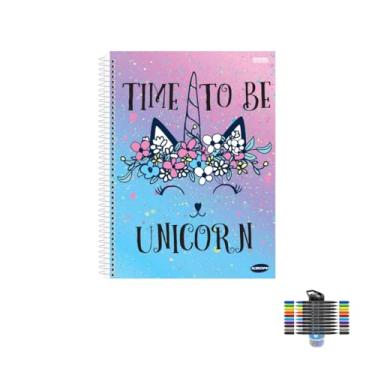 Imagem de Kit Caderno Feminino 1 Matéria Capa Dura 96 Folhas KBOM + Caneta Esferográfica e Marcador Artístico