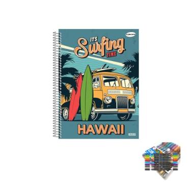 Imagem de Kit Caderno Masculino 1 Matéria Capa Dura 96 Folhas + Caneta Trigel Metálica 10 Cores + Marcador Artístico Brush Dual Tip 10 Cores