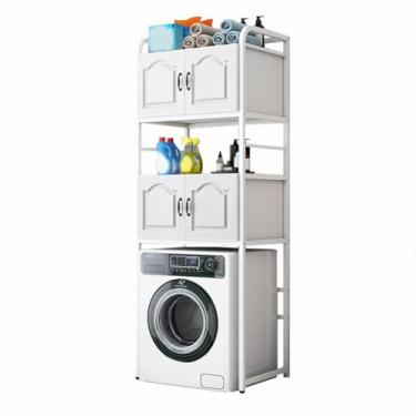 Imagem de SPXMQSS Armazenamento sobre vaso sanitário, armário de armazenamento sobre máquina de lavar, economia de espaço de banheiro independente com porta e compartimentos abertos, para banheiro, lavanderia