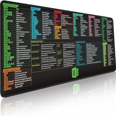 Imagem de Tapete de teclado de planilha grande estendida Excel, teclas de atalho, mouse pad com borda costurada antiderrapante