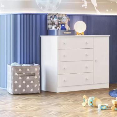 Imagem de Cômoda Sapateira Doce Sonho 1 Porta e 4 Gavetas MDP Qmovi, Branco