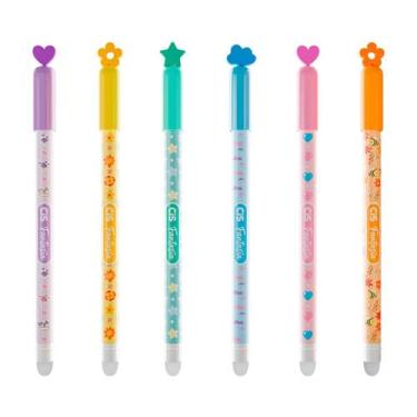 Imagem de Kit 6 Canetas Gel Apagável Tinta Azul 0.5mm Fantasia Sonhos Conjunto E