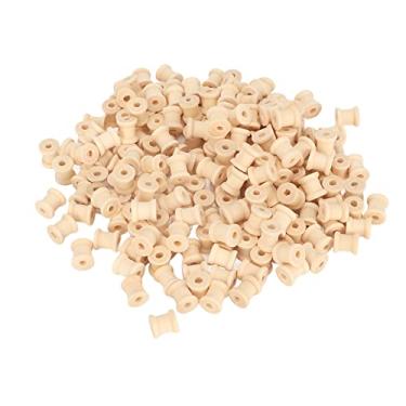 Imagem de Carretéis de madeira polida inacabada, alisamento de madeira, carretéis de barril para decoração de rosqueamento, artesanato diy, 200 peças 14x13mm