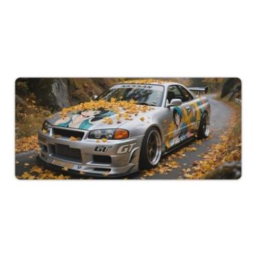 Imagem de HouLaiZhe JDM Tapetes de mesa de carro JDM R32 carro esportivo folhas caídas outono gaming mouse pads tapetes grandes para teclado de mesa tapete de computador 40 x 90 cm