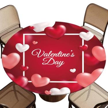 Imagem de YSRTGUO Toalha de mesa redonda à prova d'água, toalha de mesa elástica lavável, para corações amorosos ao ar livre/interno, adequada para mesa redonda de 61,5 a 71 cm de diâmetro, estilo 313