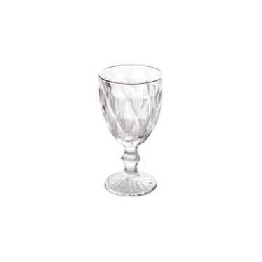 Imagem de Conjunto 6 Taças de Vidro Diamond Gold, 325ml, Dourada, Relevo Diamantado, 17cm Altura