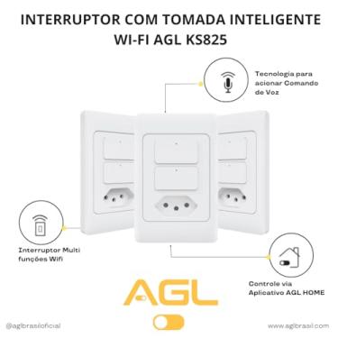 Imagem de Interruptor com Tomada Inteligente Wi-Fi AGL KS824 USB/USB-C– Controle por App, Voz, Timer e Proteção Contra Sobrecarga