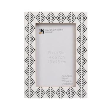 Imagem de Handicrafts Home Porta-retratos feito à mão, preto e branco, 10 x 15 cm, para prateleira, decoração de sala de estar, moldura tribal boho para mesa ou parede - Suporte decorativo para casa de fazenda