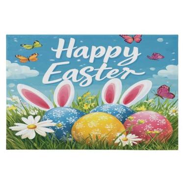 Imagem de Tapete de área 60 x 90 cm macio lavável tapete antiderrapante com suporte de borracha colorido ovos de páscoa tapetes de área para sala de estar, quarto, decoração de casa