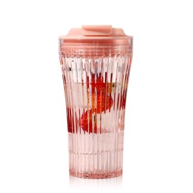 Imagem de Bincoo Copo de café gelado reutilizável, caneca de viagem gelada criativa com pincel, à prova de vazamento, suco de café gelado, plástico Tritan, tampa de uso duplo, 368 g (rosa)