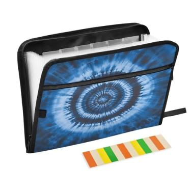 Imagem de CEBUGI Pasta expansível de 13 bolsos, impermeável, sanfonada, organizador de arquivos com etiquetas tamanho A4, organizador de documentos de papel para escola, material de escritório, azul, tie-dye