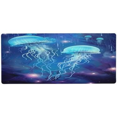Imagem de Wassud Tapete de mouse Jellyfish para jogos com base de borracha antiderrapante, mouse pad longo para teclado de computador com borda costurada, almofada grande à prova d'água para escritório, casa