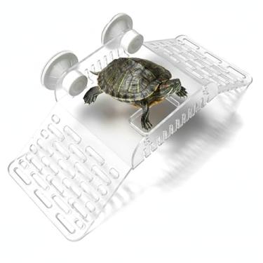 Imagem de HERXU CO Plataforma Turtle Basking com doca de alimentação, rampas duplas e 2 ventosas fortes, espreguiçadeira de répteis estilo ponte ajustável para tanque de aquário (transparente)