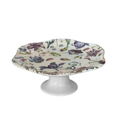 Imagem de Prato de Bolo com Pé em Cerâmica Romantic Flowers 35x14,5cm - SCALLA