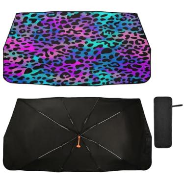 Imagem de Kigai Lindo guarda-chuva colorido com estampa de leopardo, para-brisa de carro, para-sol dobrável, para-brisa para carro, caminhonete, SUV, caminhonete para a maioria dos veículos, para-brisas