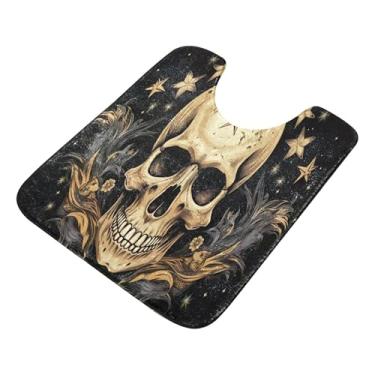 Imagem de Burbuja Tapete de banheiro caveira lua, tapete de banho absorvente de pelúcia macio, base de vaso sanitário antiderrapante para piso de banheiro, oval em forma de U