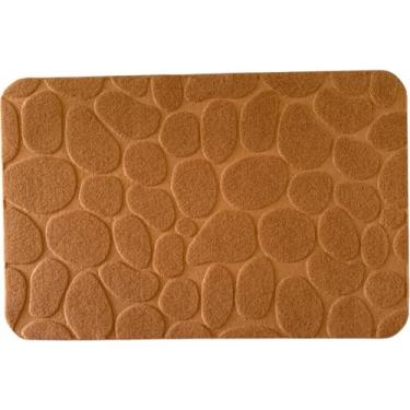Imagem de Tapete Capacho Entrada Porta 38x58cm Antiderrapante Limpa Pés Estampado Pedras Folhas Decorativo (Marrom Claro Pedra)