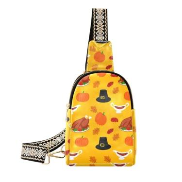 Imagem de CEBUGI Bolsa tiracolo feminina de couro com elementos de colheita de outono, bolsa de peito para caminhadas, viagens ao ar livre