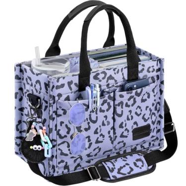 Imagem de BECOJADDE Bolsa feminina de lona com fecho de zíper, compartimentos individuais e suporte inferior, Oncinha, cinza, X-Large