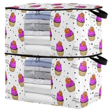 Imagem de Burbuja Linda bolsa de armazenamento de roupas para cupcakes de Halloween com tampas e alça, embalagem com 2 recipientes de armazenamento dobráveis com zíper resistente e janela transparente para