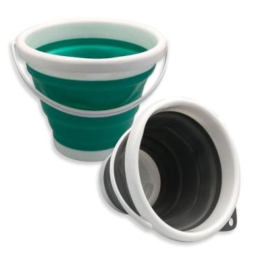 Imagem de Balde Retrátil 5 Litros, Silicone e Plástico, Dobrável, Portátil, Cores Sortidas Cinza e Verde, 21cm Altura Aberto